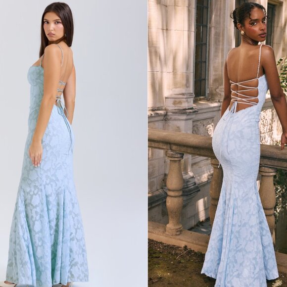 HOUSE OF CB 'Joan' Bluebell Lace Up Back Maxi Dress - Picture 1 of 10